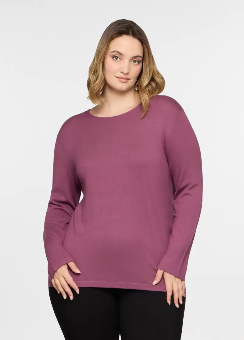 Maglia Girocollo In Costina Donna Curvy, Rosa pastello