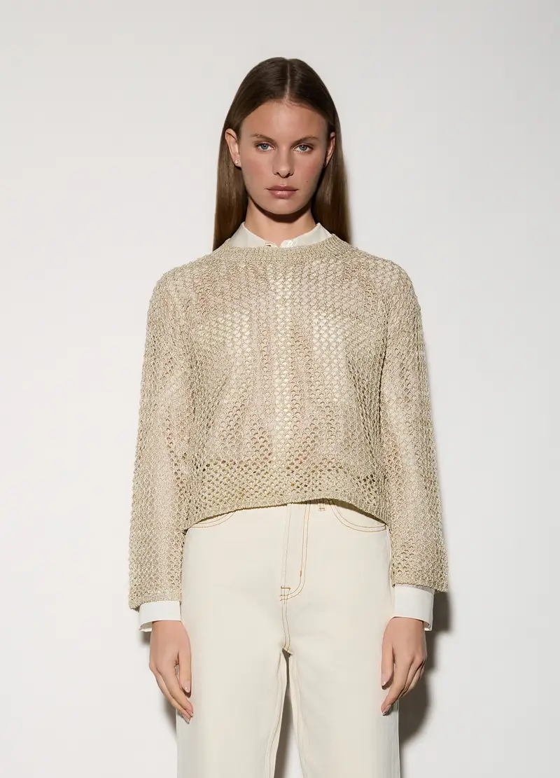 Maglia Girocollo Lavorata Donna, Unisex, Beige chiaro miniatura 2