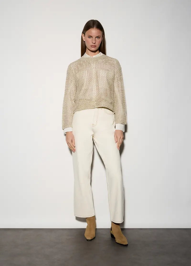 Maglia Girocollo Lavorata Donna, Unisex, Beige chiaro