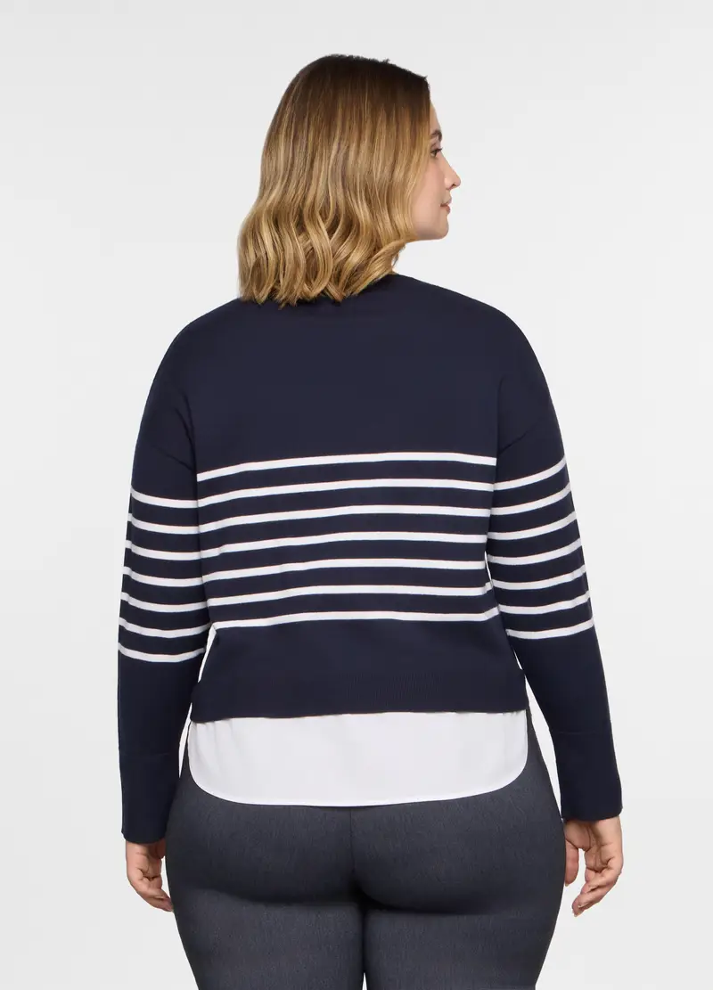 Maglia Girocollo Operata Con Inserto Donna Curvy, Blu navy miniatura 2