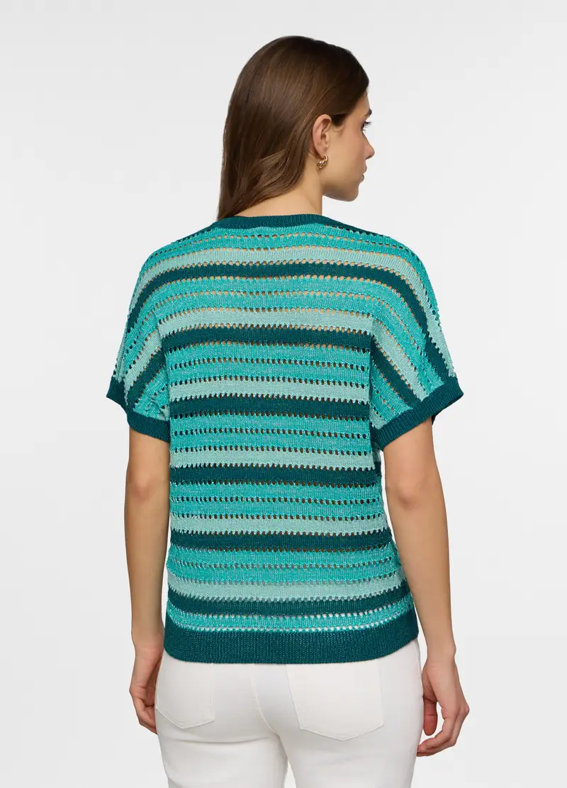 Maglia Girocollo Operata Donna, Azzurro acquamarina miniatura 2