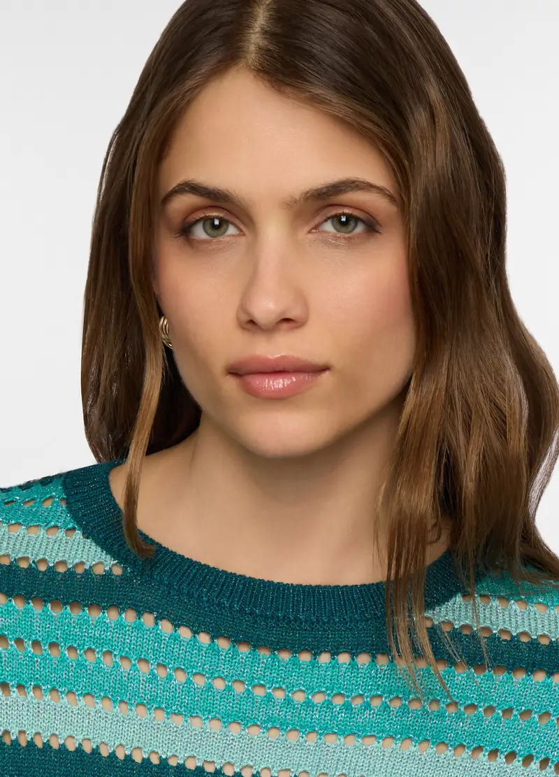 Maglia Girocollo Operata Donna, Azzurro acquamarina miniatura 3