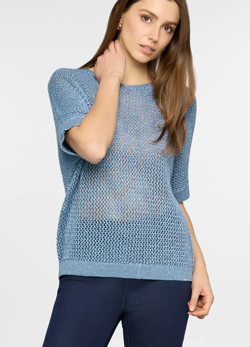 Maglia Girocollo Operata Donna, Azzurro cielo miniatura 3