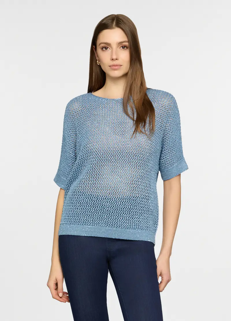 Maglia Girocollo Operata Donna, Azzurro cielo