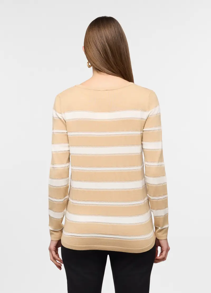Maglia Girocollo Operata Donna, Beige chiaro miniatura 2