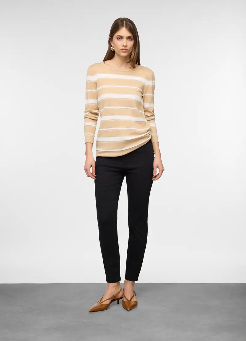 Maglia Girocollo Operata Donna, Beige chiaro