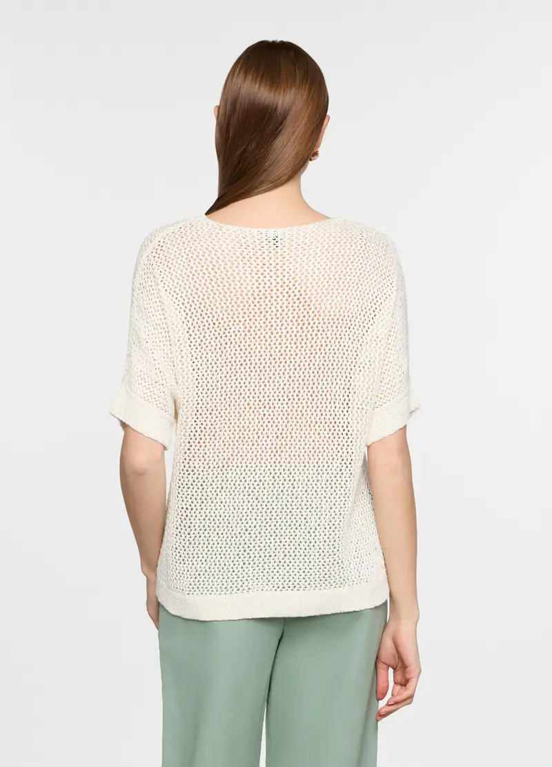 Maglia Girocollo Operata Donna, Bianco gesso miniatura 2