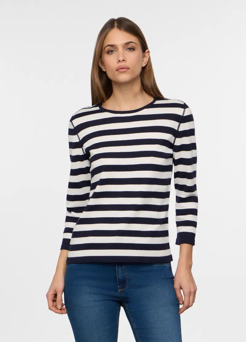 Maglia Girocollo Operata Donna, Blu navy