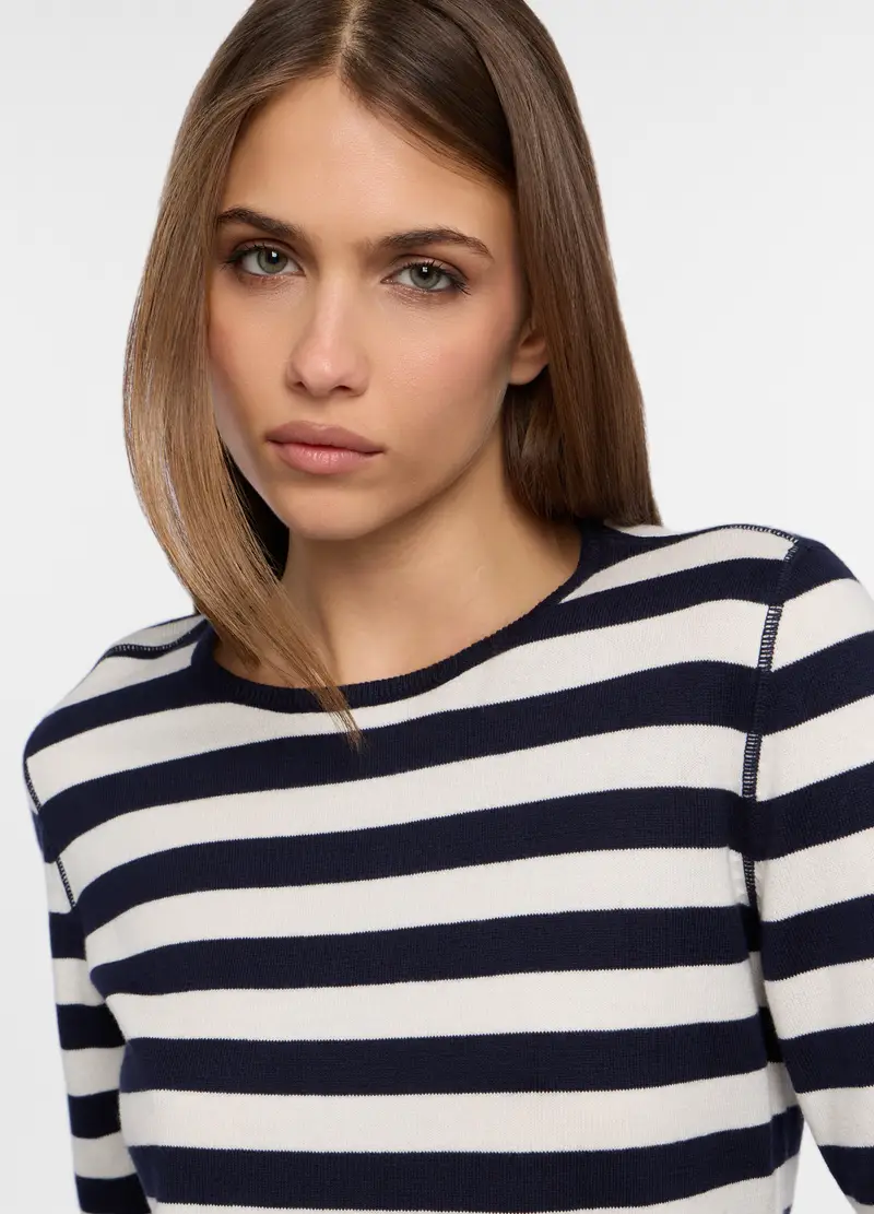 Maglia Girocollo Operata Donna, Blu navy miniatura 3