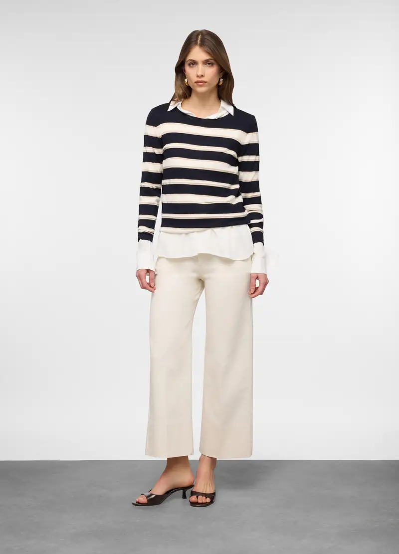 Maglia Girocollo Operata Donna, Blu navy