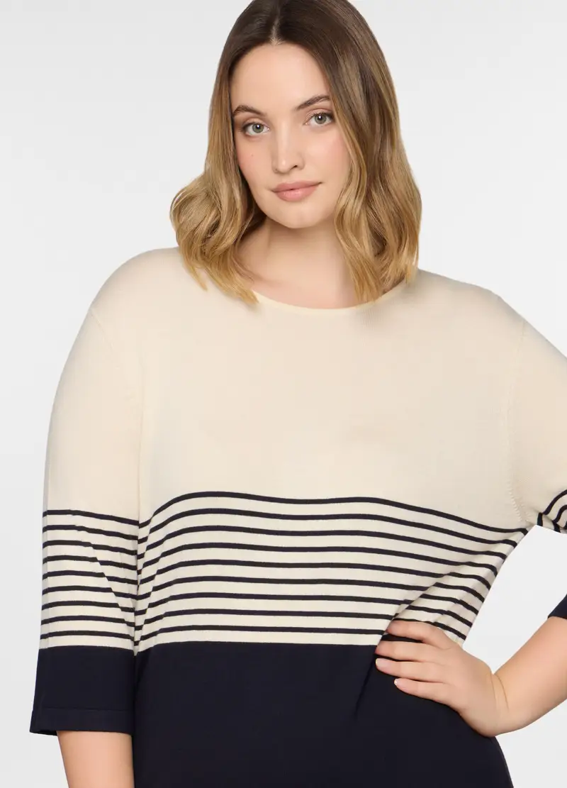 Maglia Girocollo Operata Donna Curvy, Blu Bluette miniatura 3