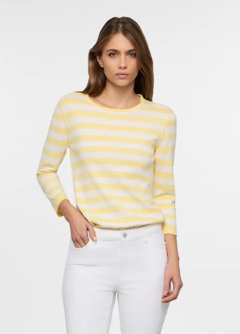 Maglia Girocollo Operata Donna, Giallo chiaro