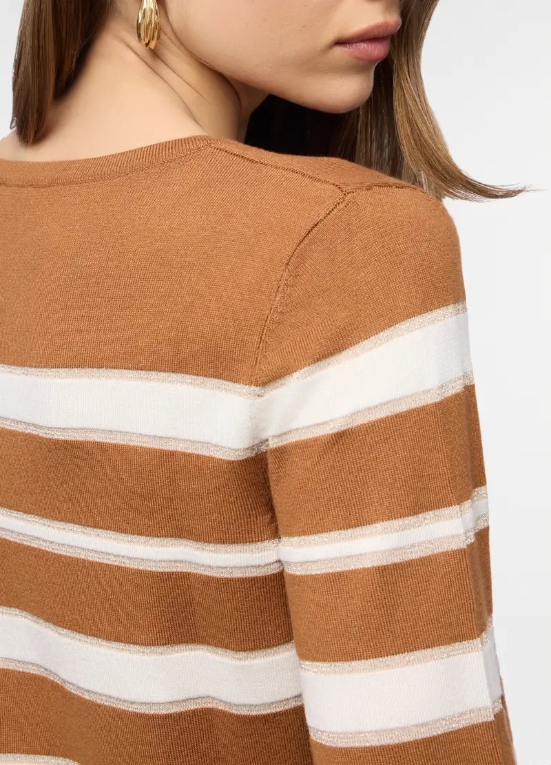 Maglia Girocollo Operata Donna, Marrone cioccolato miniatura 3