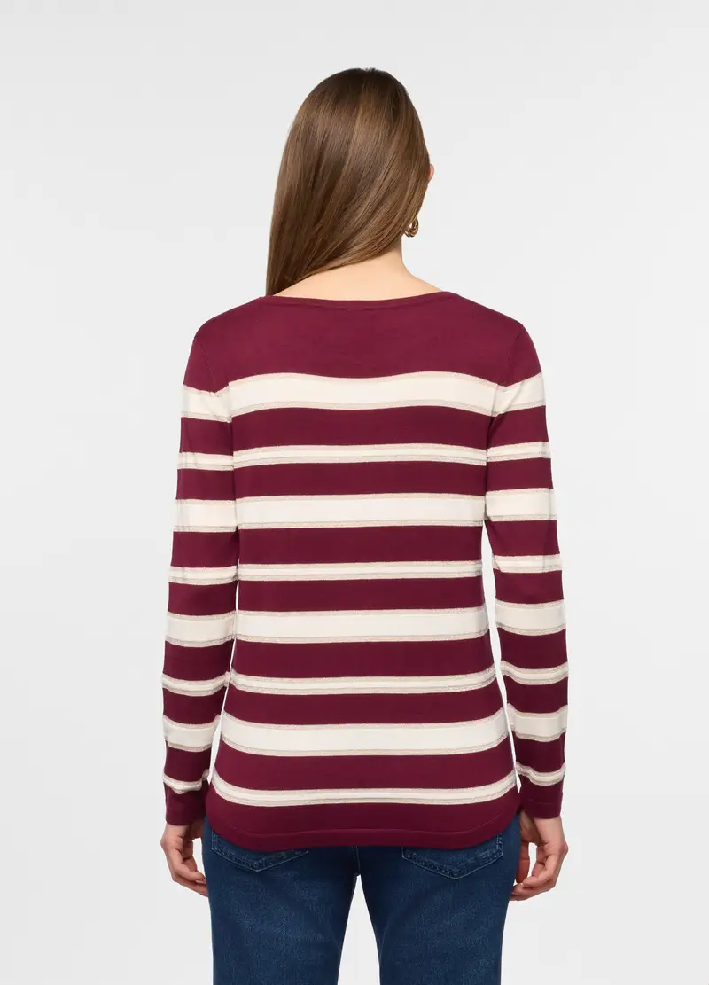 Maglia Girocollo Operata Donna, Rosso burgundy miniatura 2