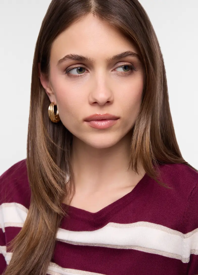 Maglia Girocollo Operata Donna, Rosso burgundy miniatura 3