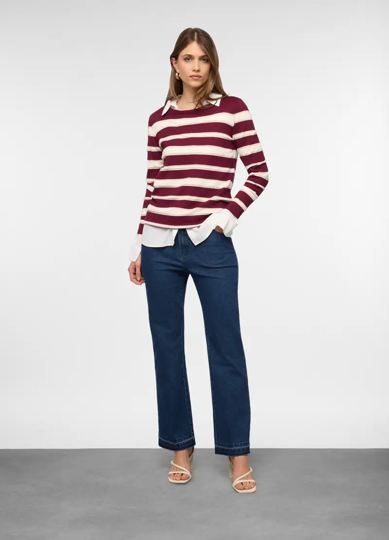 Maglia Girocollo Operata Donna, Rosso burgundy