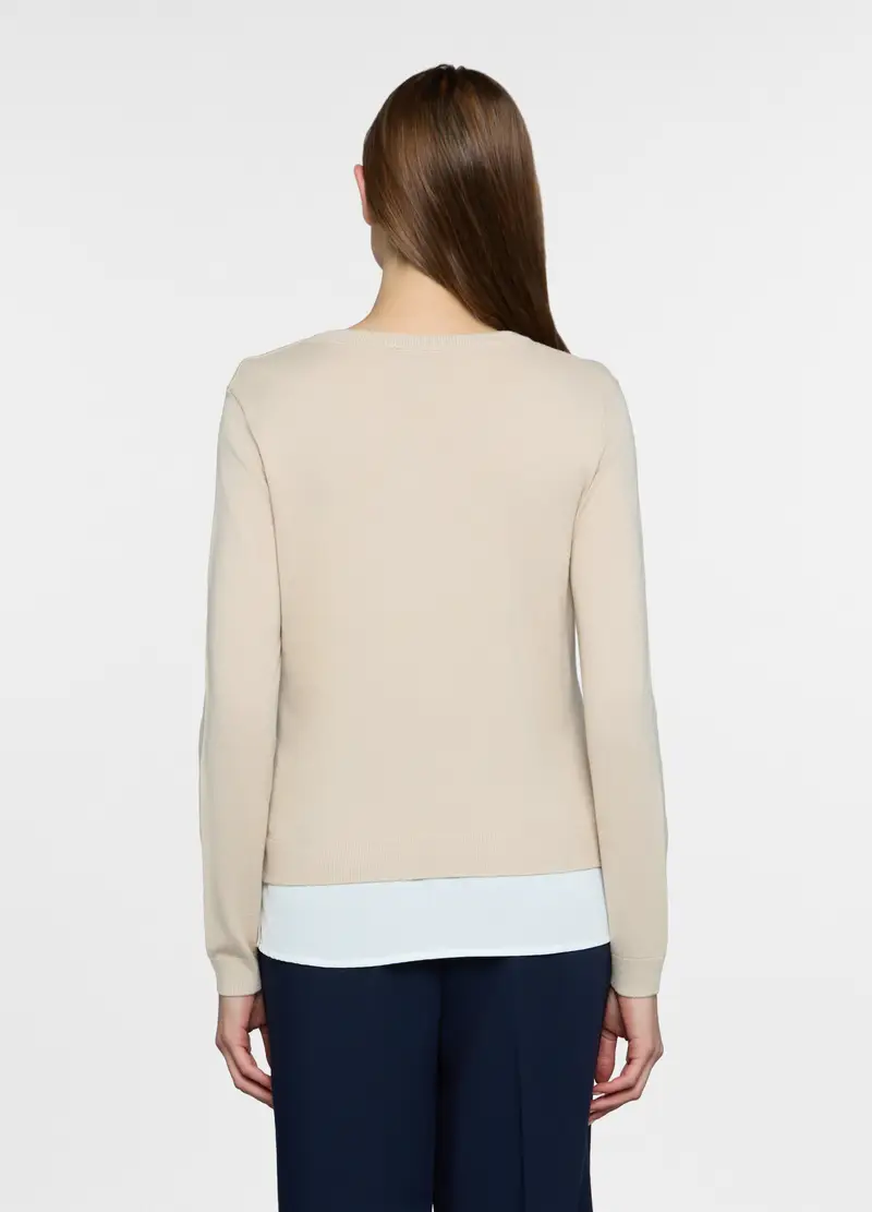 Maglia Girocollo Rasata Con Inserto Donna, Beige chiaro miniatura 2