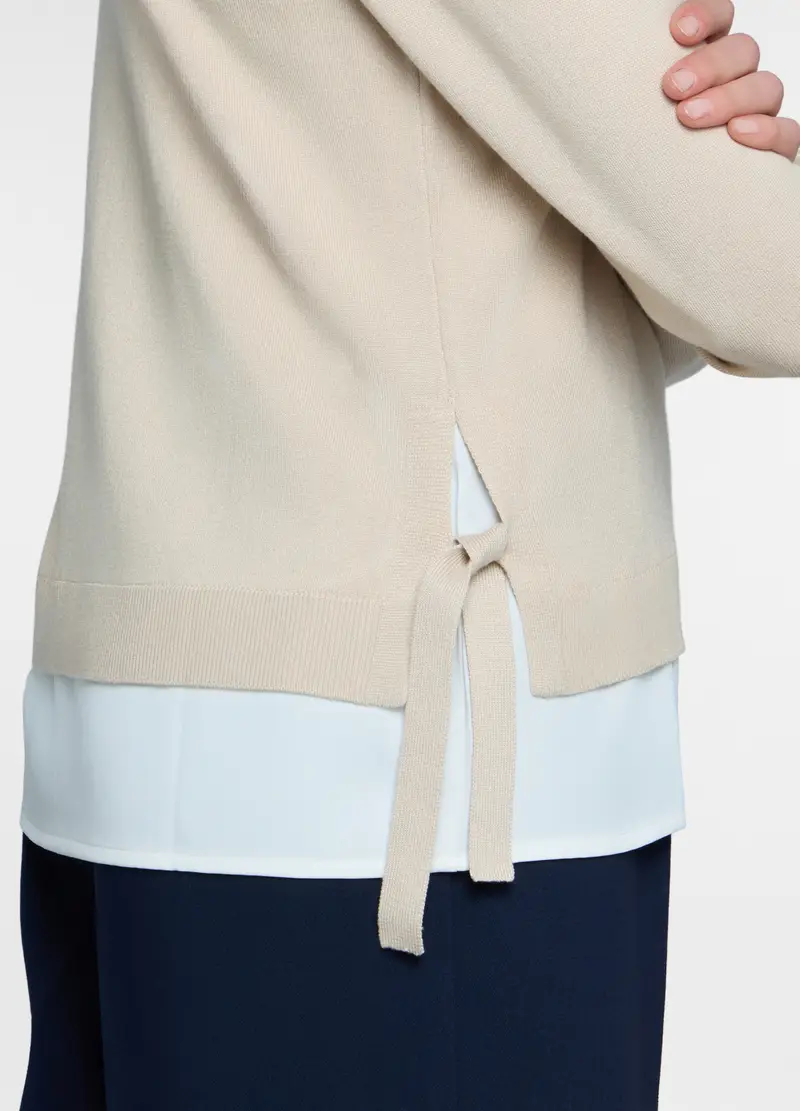 Maglia Girocollo Rasata Con Inserto Donna, Beige chiaro miniatura 3