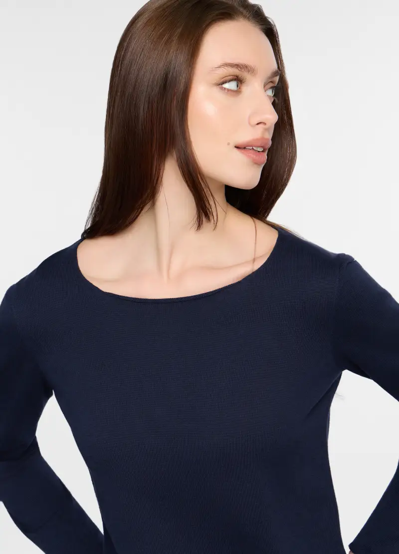 Maglia Girocollo Rasata Donna, Blu scuro miniatura 3