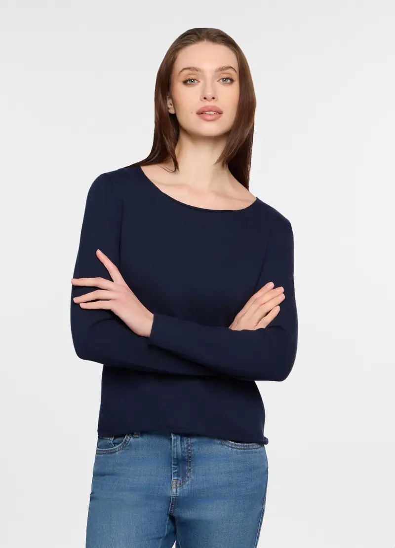 Maglia Girocollo Rasata Donna, Blu scuro