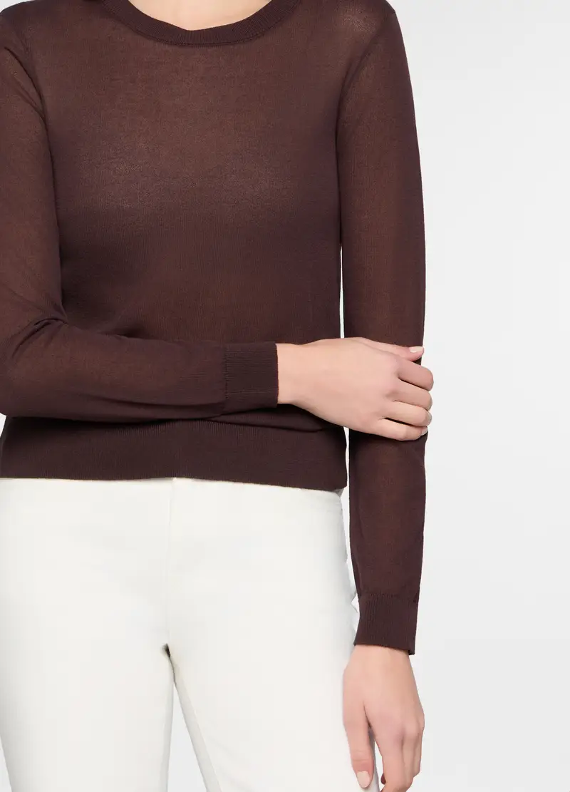 Maglia Girocollo Rasata Donna, Marrone cioccolato miniatura 3