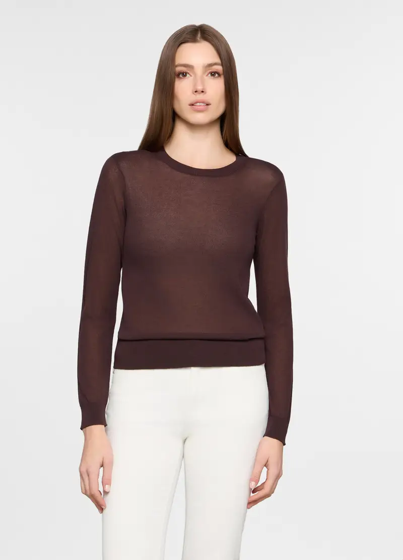 Maglia Girocollo Rasata Donna, Marrone cioccolato