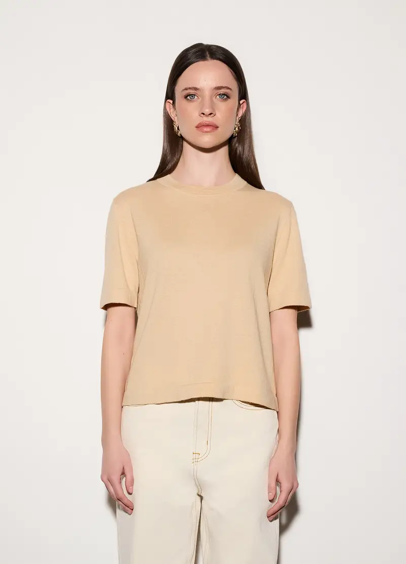 Maglia Girocollo Rasata Donna, Unisex, Beige miniatura 2