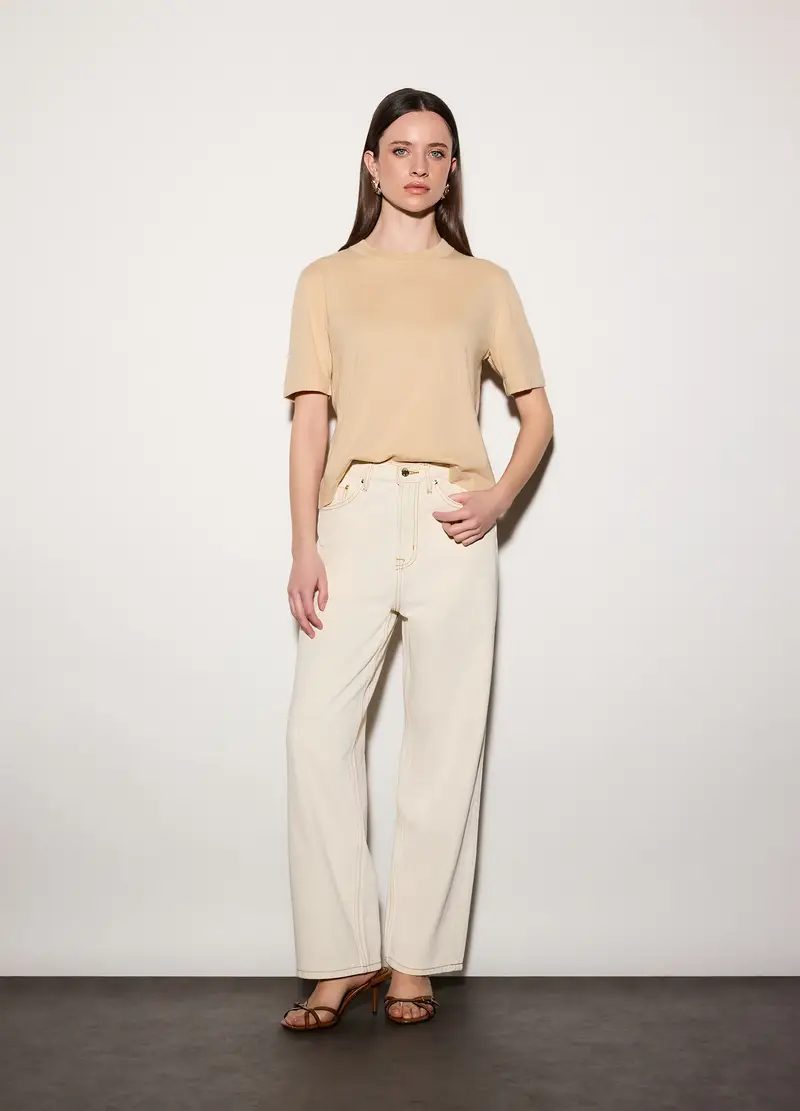 Maglia Girocollo Rasata Donna, Unisex, Beige