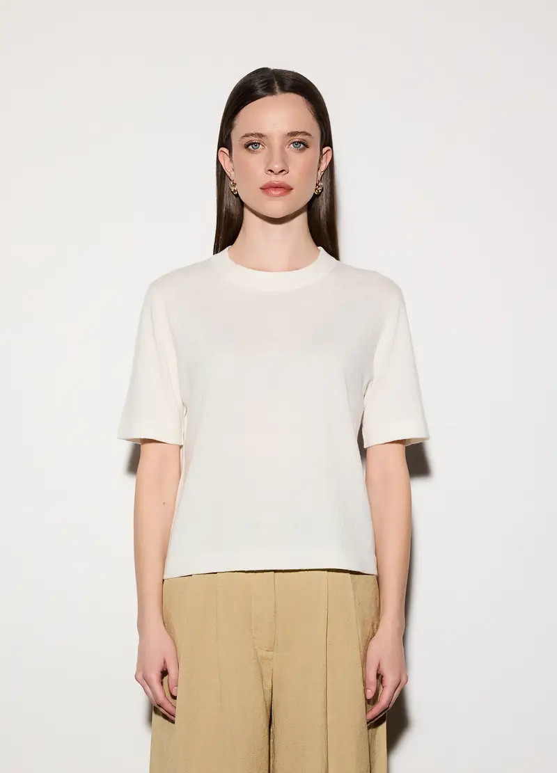 Maglia Girocollo Rasata Donna, Unisex, Bianco avorio miniatura 2