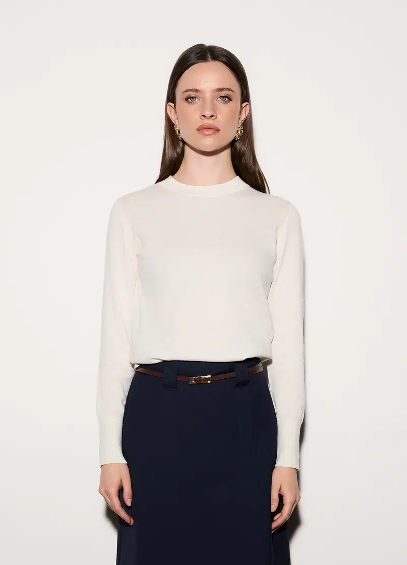 Maglia Girocollo Rasata Donna, Unisex, Bianco gesso miniatura 2