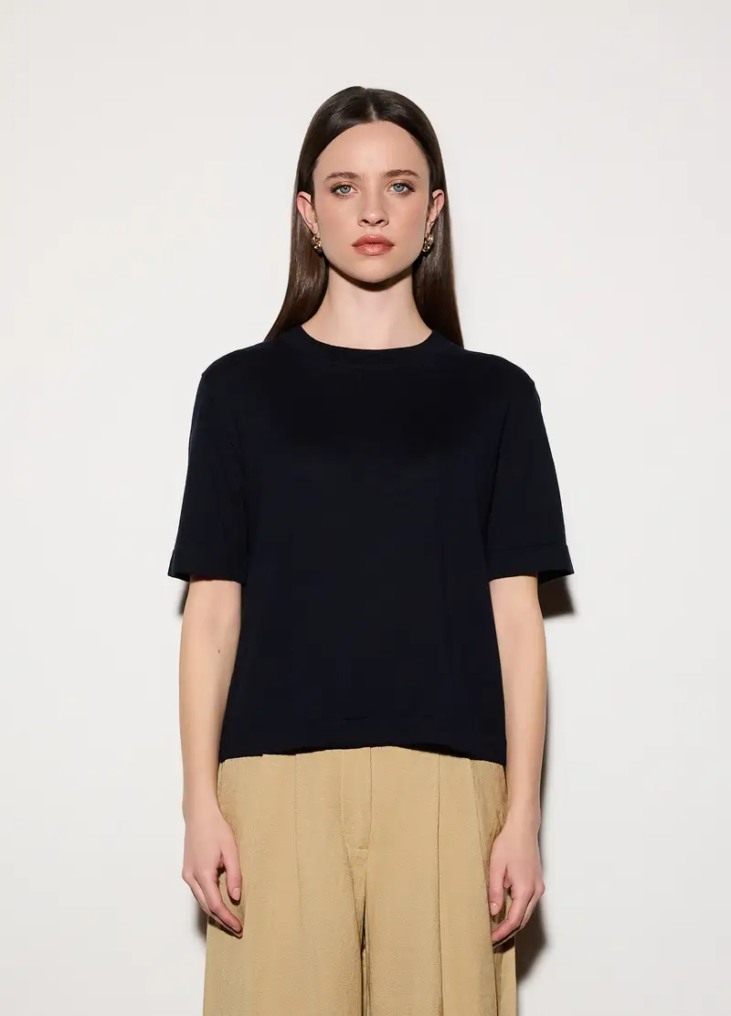 Maglia Girocollo Rasata Donna, Unisex, Blu navy miniatura 2