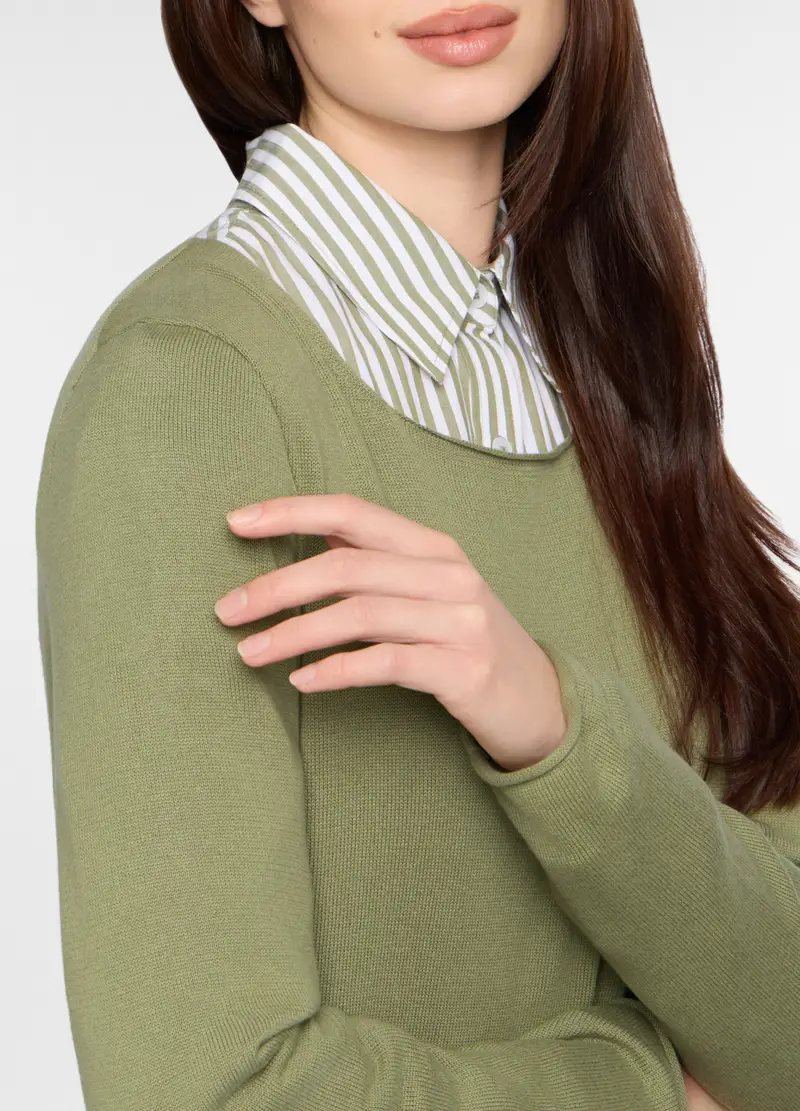 Maglia Girocollo Rasata Donna, Verde oliva miniatura 3