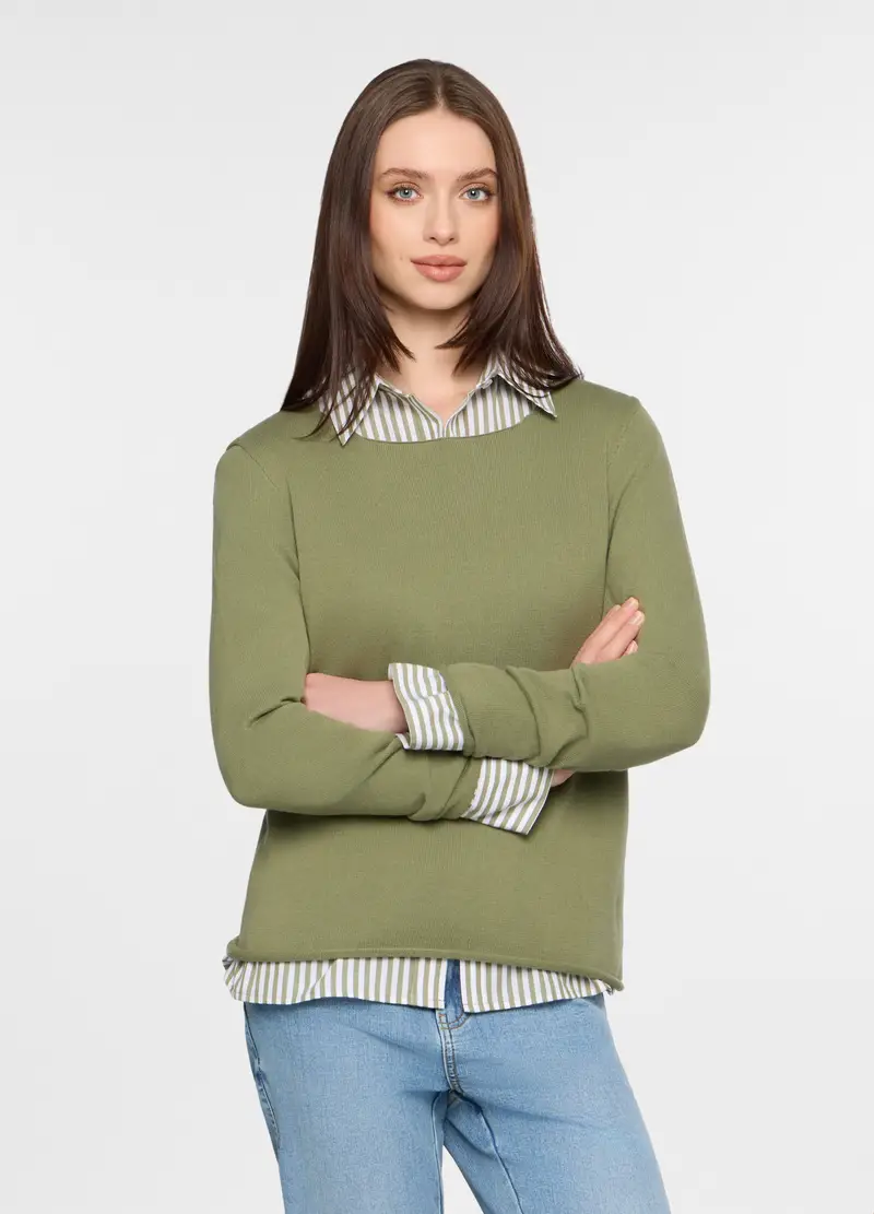 Maglia Girocollo Rasata Donna, Verde oliva