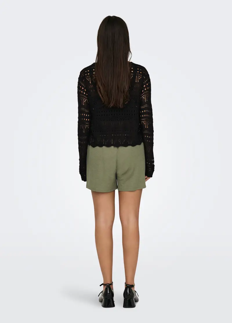 Maglia Operata Con Scollo Rotondo Donna, Nero miniatura 2