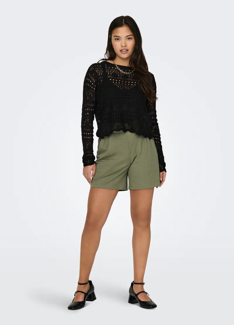 Maglia Operata Con Scollo Rotondo Donna, Nero