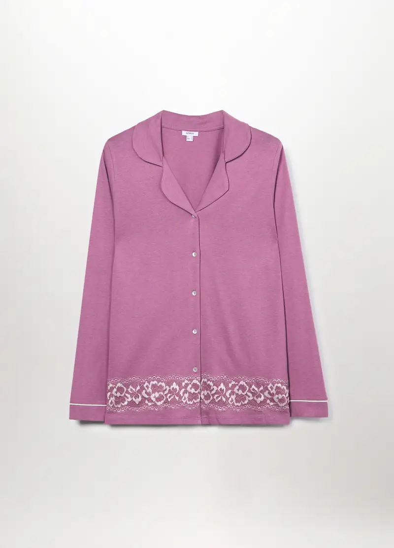 Maglia Pigiama Misto Cotone Donna, Rosa scuro