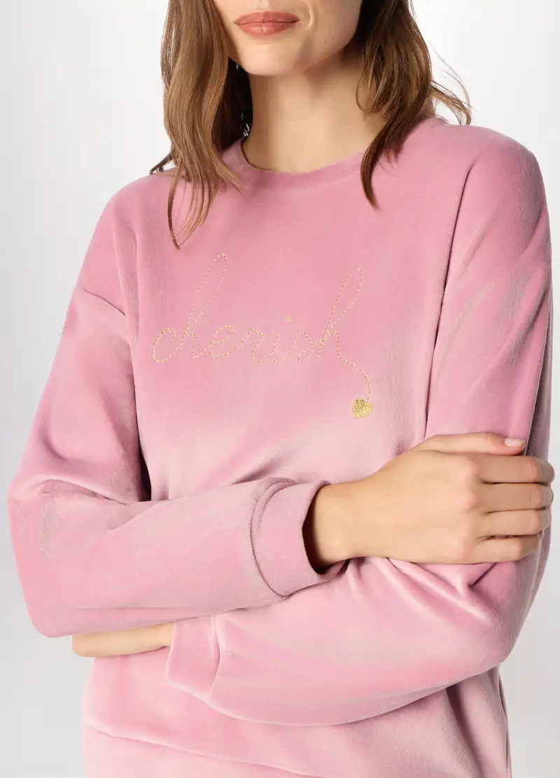 Maglia Pigiama Velour Donna, Rosa pastello miniatura 3
