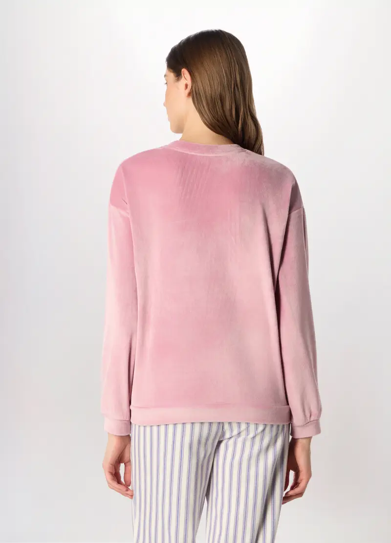 Maglia Pigiama Velour Donna, Rosa pastello miniatura 2