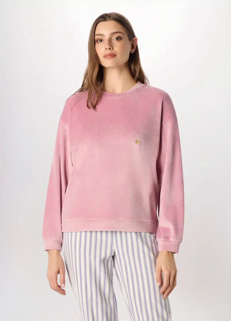 Maglia Pigiama Velour Donna, Rosa pastello