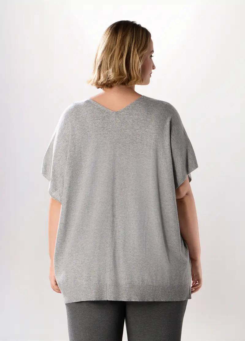 Maglia Poncho In Misto Lana Donna Curvy, Grigio melange miniatura 2