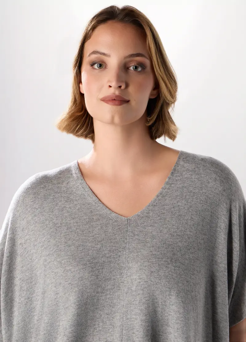 Maglia Poncho In Misto Lana Donna Curvy, Grigio melange miniatura 3