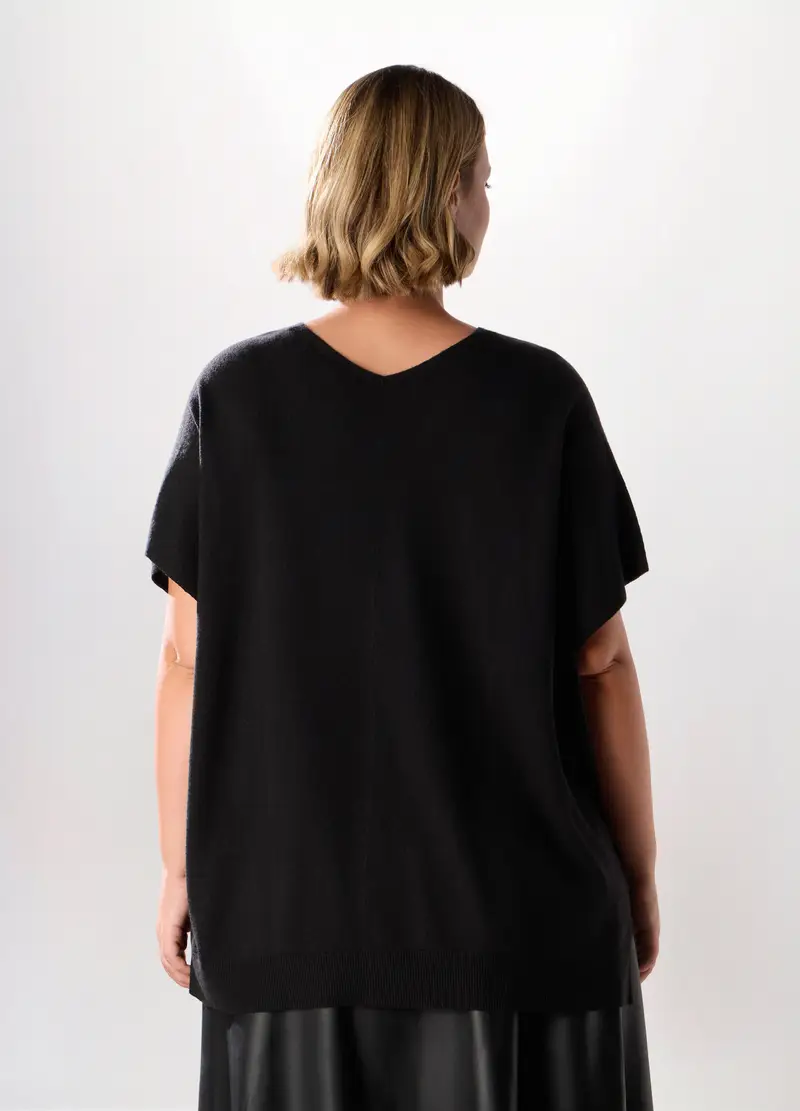Maglia Poncho In Misto Lana Donna Curvy, Nero miniatura 2