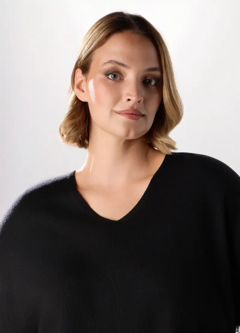 Maglia Poncho In Misto Lana Donna Curvy, Nero miniatura 3
