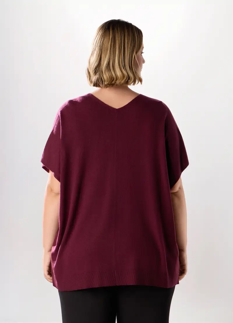 Maglia Poncho In Misto Lana Donna Curvy, Rosso bordeaux miniatura 2
