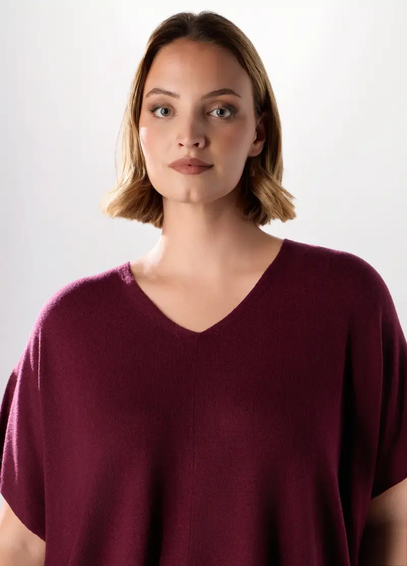 Maglia Poncho In Misto Lana Donna Curvy, Rosso bordeaux miniatura 3