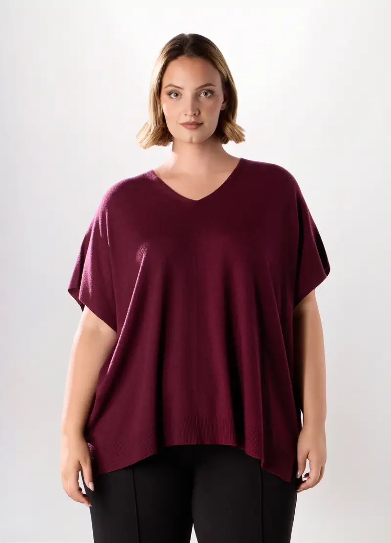 Maglia Poncho In Misto Lana Donna Curvy, Rosso bordeaux