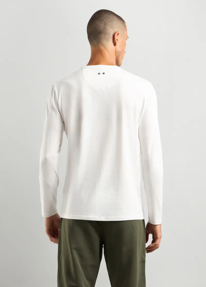 Maglia Scollo A V In Cotone Stretch Uomo, Unisex, Bianco miniatura 2