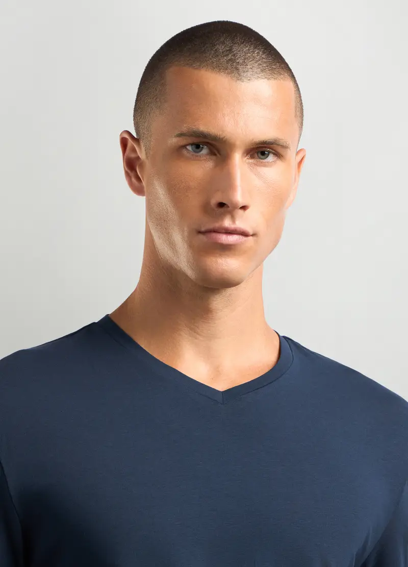 Maglia Scollo A V In Cotone Stretch Uomo, Unisex, Blu scuro miniatura 3