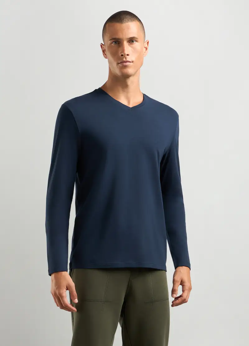 Maglia Scollo A V In Cotone Stretch Uomo, Unisex, Blu scuro