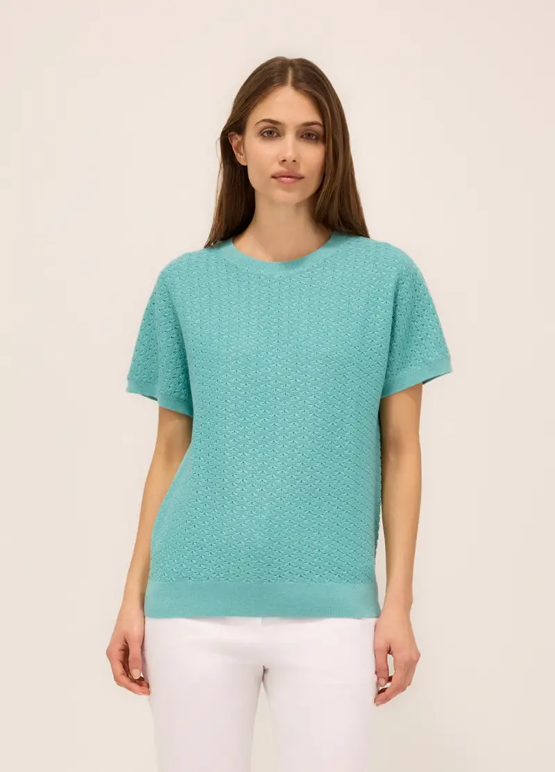 Maglia Tricot A Maniche Corte Donna, Azzurro celeste